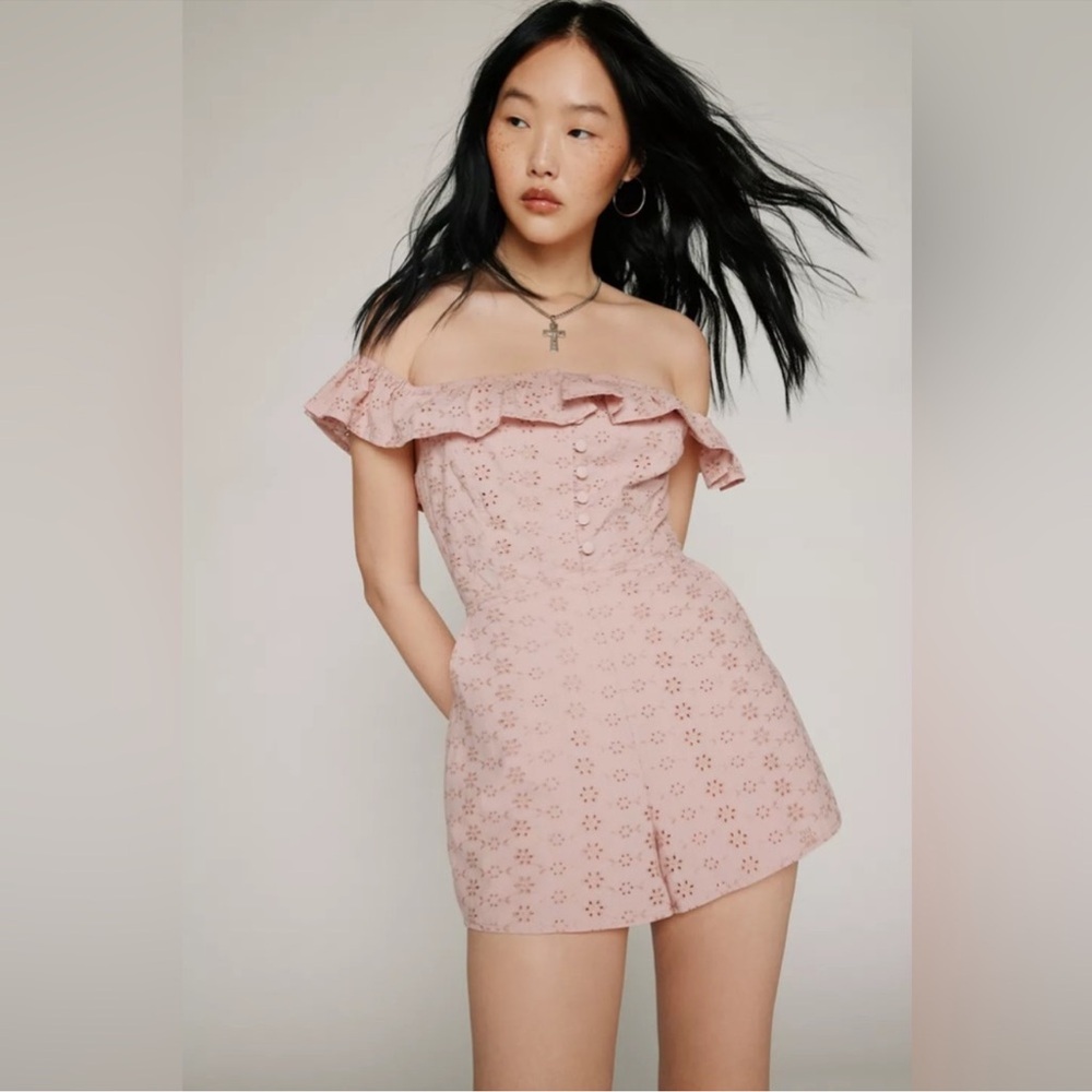 UO Kimchi Blue Jeena Eyelet Off-The-Shoulder Romper